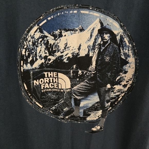 North Face Graphic Cotton Tee Tshirt T-Shirt Blue Men's Size Medium NF Logo - Picture 3 of 6